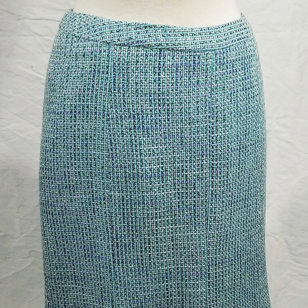 NWT Lane Bryant Multi Blue Tweed Skirt w Fringe 16